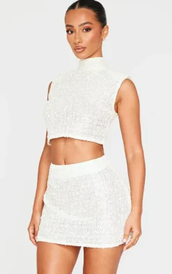 Petite Cream Sequin Mini Skirt