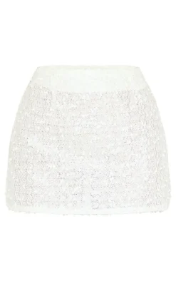 Petite Cream Sequin Mini Skirt