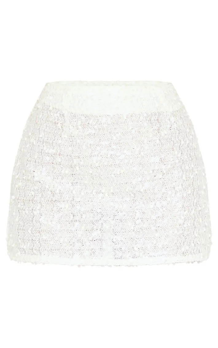 Petite Cream Sequin Mini Skirt