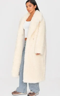 Petite Cream Shaggy Faux Fur Longline Coat