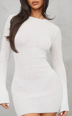 Petite Cream Sheer Knitted High Neck Dress
