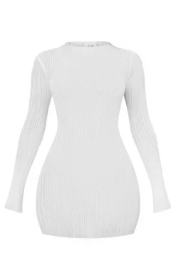 Petite Cream Sheer Knitted High Neck Dress