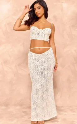 Petite Cream Textured Cup Detail Crop Top