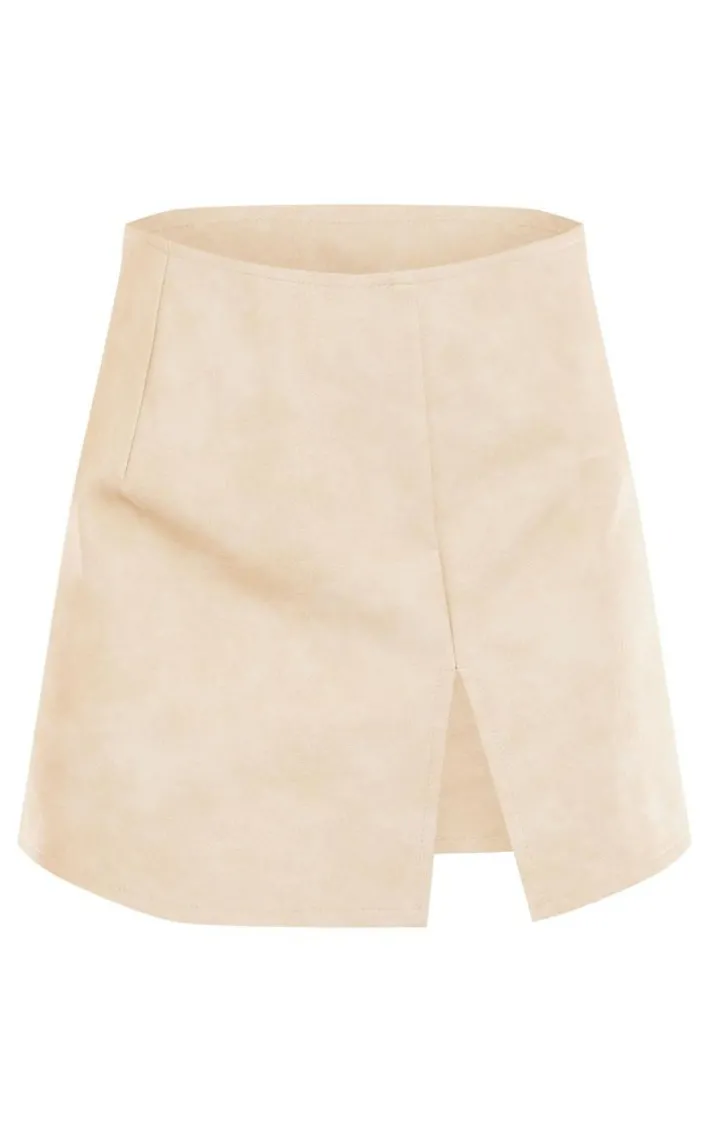 Petite Cream Washed Faux Leather Split Mini Skirt