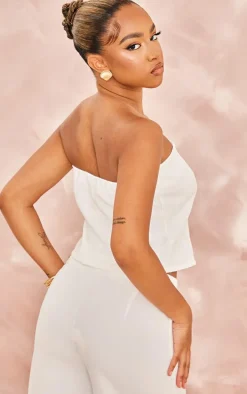 Petite Cream Woven Button Bandeau Top