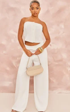 Petite Cream Woven Button Bandeau Top