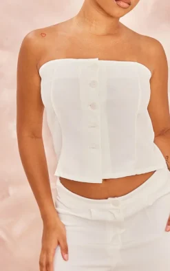 Petite Cream Woven Button Bandeau Top
