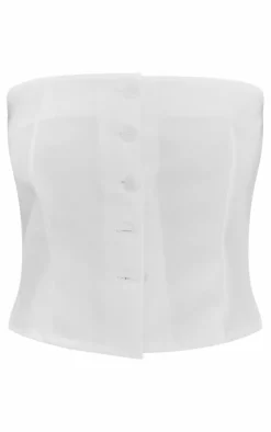 Petite Cream Woven Button Bandeau Top