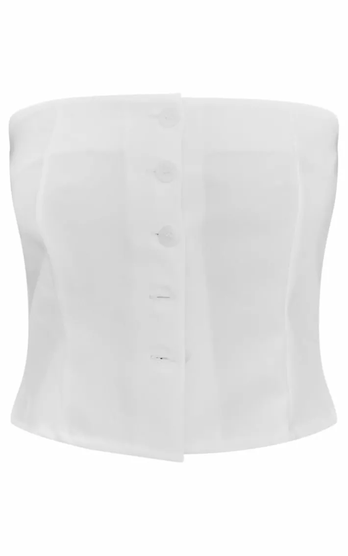 Petite Cream Woven Button Bandeau Top