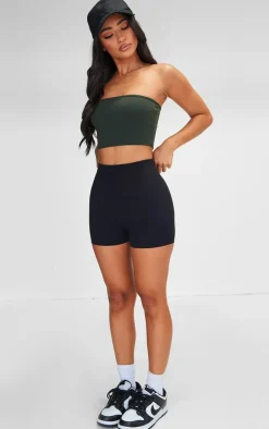 Petite Dark Green Snatched Sculpt Bandeau Crop Top