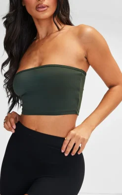 Petite Dark Green Snatched Sculpt Bandeau Crop Top