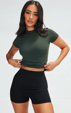 Petite Dark Green Snatched Sculpt Cap Sleeve Top