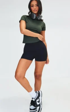Petite Dark Green Snatched Sculpt Cap Sleeve Top