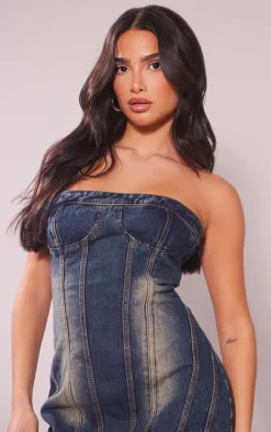 Petite Dark Indigo Seam Front Denim Mini Dress