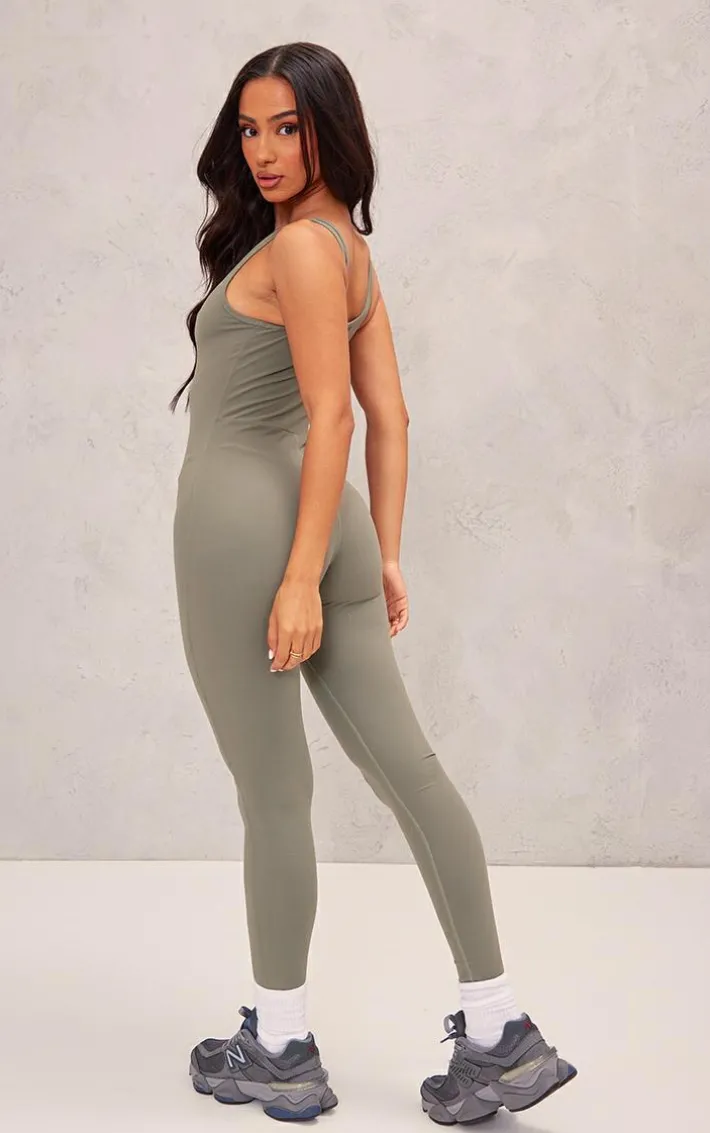 Petite Dark Olive Snatched Sculpt Square Neck Jumpsuit