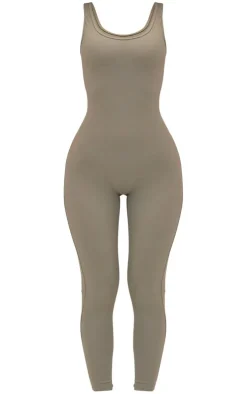 Petite Dark Olive Snatched Sculpt Square Neck Jumpsuit