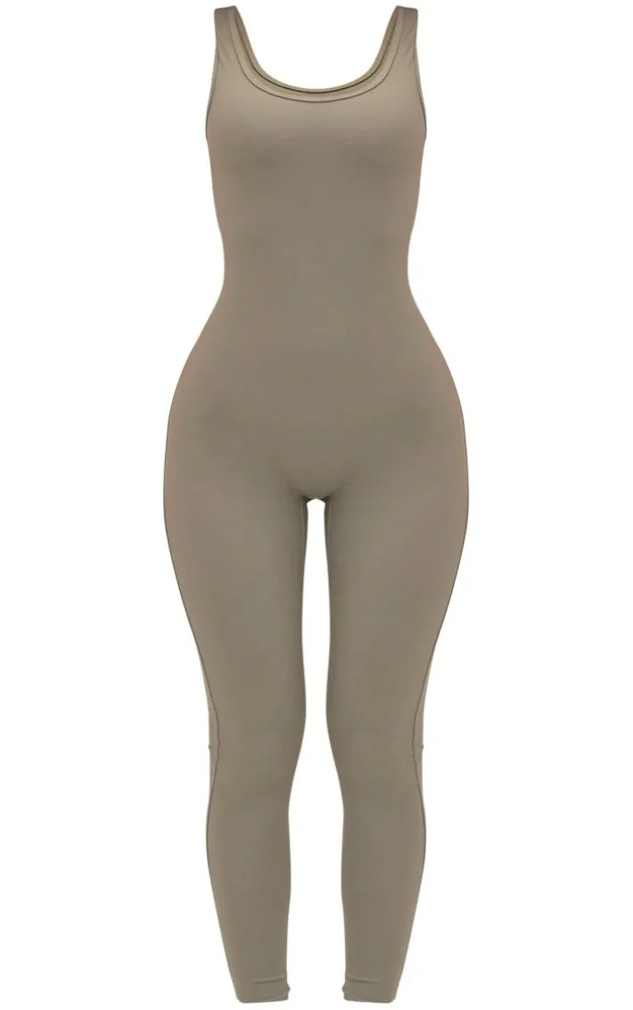 Petite Dark Olive Snatched Sculpt Square Neck Jumpsuit