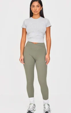 Petite Dark Olive Snatched Sculpt Wrap Over Leggings
