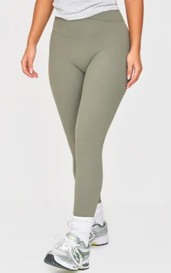 Petite Dark Olive Snatched Sculpt Wrap Over Leggings