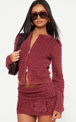 Petite Dark Red Cable Knit Jacket