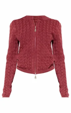 Petite Dark Red Cable Knit Jacket