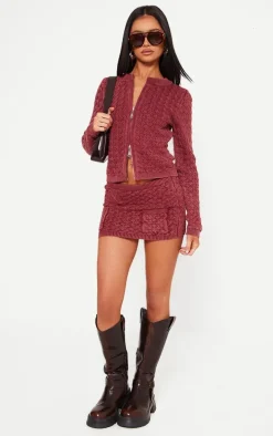 Petite Dark Red Cable Knit Pocket Mini Skirt