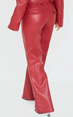 Petite Dark Red Faux Leather Flared Pants