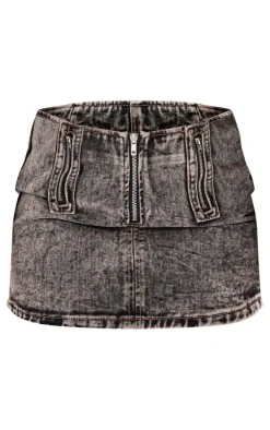 Petite Dark Vintage Wash Zip Detail Denim Mini Skirt