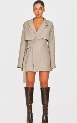 Petite Deep Stone Trim Detail Oversized Blazer Dress