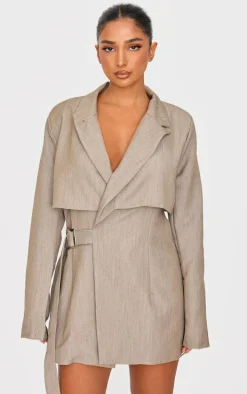 Petite Deep Stone Trim Detail Oversized Blazer Dress