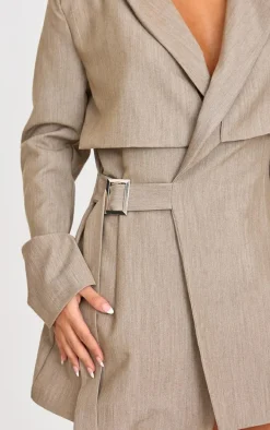 Petite Deep Stone Trim Detail Oversized Blazer Dress