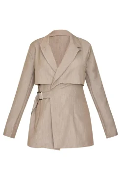 Petite Deep Stone Trim Detail Oversized Blazer Dress