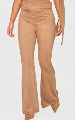 Petite Deep Taupe Faux Suede Low Rise Flare Pants