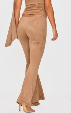 Petite Deep Taupe Faux Suede Low Rise Flare Pants