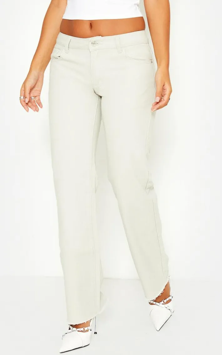 Petite Dirty Bleach Wash Low Waist Long Leg Straight Jeans