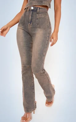 Petite Dirty Grey Denim Fitted Flared Jeans