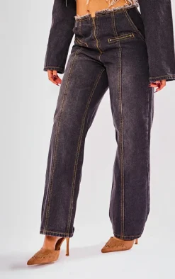 Petite Dirty Grey Raw Hem Straight Leg Jeans