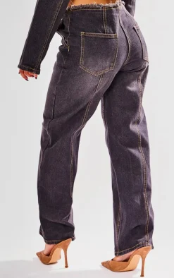 Petite Dirty Grey Raw Hem Straight Leg Jeans