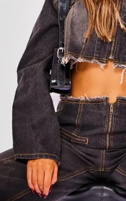 Petite Dirty Grey Raw Hem Straight Leg Jeans