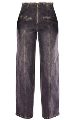 Petite Dirty Grey Raw Hem Straight Leg Jeans