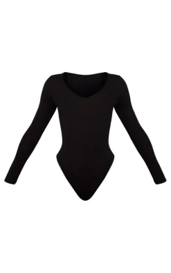 Petite Domineca Black Basic V Neck Bodysuit