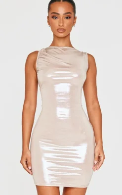 Petite Gold Metallic Open Back Mini Dress