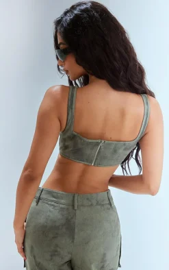 Petite Green Acid Wash Corset Top