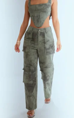 Petite Green Acid Wash Pocket Detail Cargos