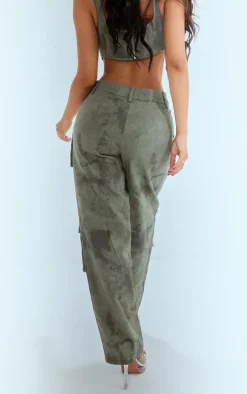 Petite Green Acid Wash Pocket Detail Cargos