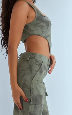 Petite Green Acid Wash Pocket Detail Cargos