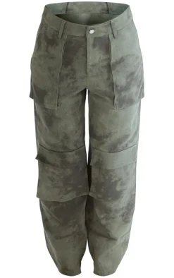 Petite Green Acid Wash Pocket Detail Cargos