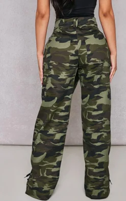 Petite Green Camo Print Buckle Front Cargo Pants