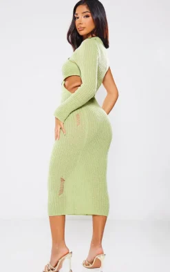 Petite Green Cut-out One Sleeve Knitted Midaxi Dress