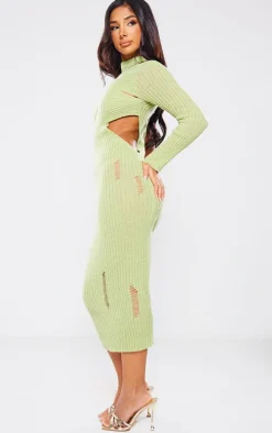 Petite Green Cut-out One Sleeve Knitted Midaxi Dress